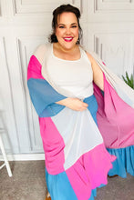 Load image into Gallery viewer, Feel Your Best Taupe &amp; Fuchsia Color Block Ruffle Hem Kimono
