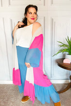 Load image into Gallery viewer, Feel Your Best Taupe &amp; Fuchsia Color Block Ruffle Hem Kimono
