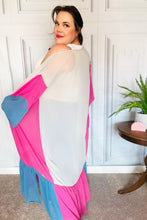 Load image into Gallery viewer, Feel Your Best Taupe &amp; Fuchsia Color Block Ruffle Hem Kimono
