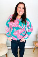Load image into Gallery viewer, Find Love Aqua/Pink Fitted Floral Print Buttery Soft Knit Top
