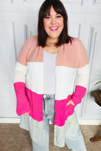 Load image into Gallery viewer, Face The Day Blush Wide Stripe Hacci Colorblock Cardigan
