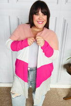 Load image into Gallery viewer, Face The Day Blush Wide Stripe Hacci Colorblock Cardigan
