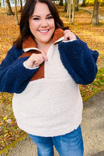 Load image into Gallery viewer, Seize The Day Navy &amp; Taupe Quarter Zip Sherpa Pullover
