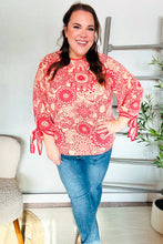 Load image into Gallery viewer, Be Bold Red &amp; Coral Floral Long Sleeve Bow Tie Contrast Binding Top
