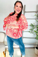 Load image into Gallery viewer, Be Bold Red &amp; Coral Floral Long Sleeve Bow Tie Contrast Binding Top
