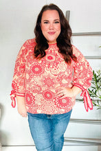 Load image into Gallery viewer, Be Bold Red &amp; Coral Floral Long Sleeve Bow Tie Contrast Binding Top
