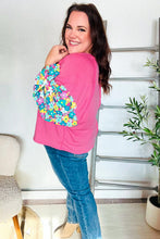 Load image into Gallery viewer, Lock Eyes Pink &amp; Floral Bubble Sleeve French Terry Pullover

