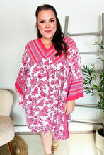 Load image into Gallery viewer, Let's Meet Up Red &amp; Pink Paisley Drop Shoulder Kimono Dress
