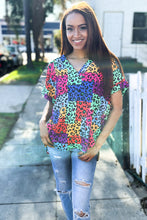 Load image into Gallery viewer, Dazzle in Multicolor Animal Patchwork V Neck Dolman Cap Sleeve Top
