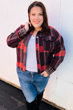 Load image into Gallery viewer, City Streets Burgundy &amp; Rust Plaid Studded Cropped Jacket
