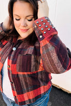 Load image into Gallery viewer, City Streets Burgundy &amp; Rust Plaid Studded Cropped Jacket
