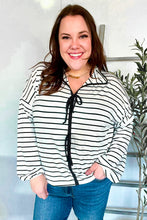 Load image into Gallery viewer, Embrace Joy Black &amp; White Collared Stripe Ribbon Bow Tie Top
