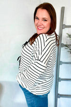 Load image into Gallery viewer, Embrace Joy Black &amp; White Collared Stripe Ribbon Bow Tie Top
