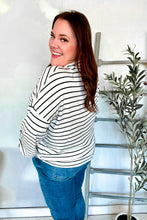 Load image into Gallery viewer, Embrace Joy Black &amp; White Collared Stripe Ribbon Bow Tie Top
