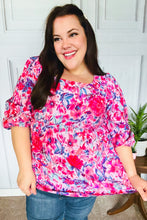 Load image into Gallery viewer, Feeling Femmi Pink &amp; Fuchsia Floral Peplum Woven Top

