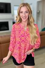 Load image into Gallery viewer, DEAR SCARLETT- Lizzy Top in Hot Pink and Tangerine Damask
