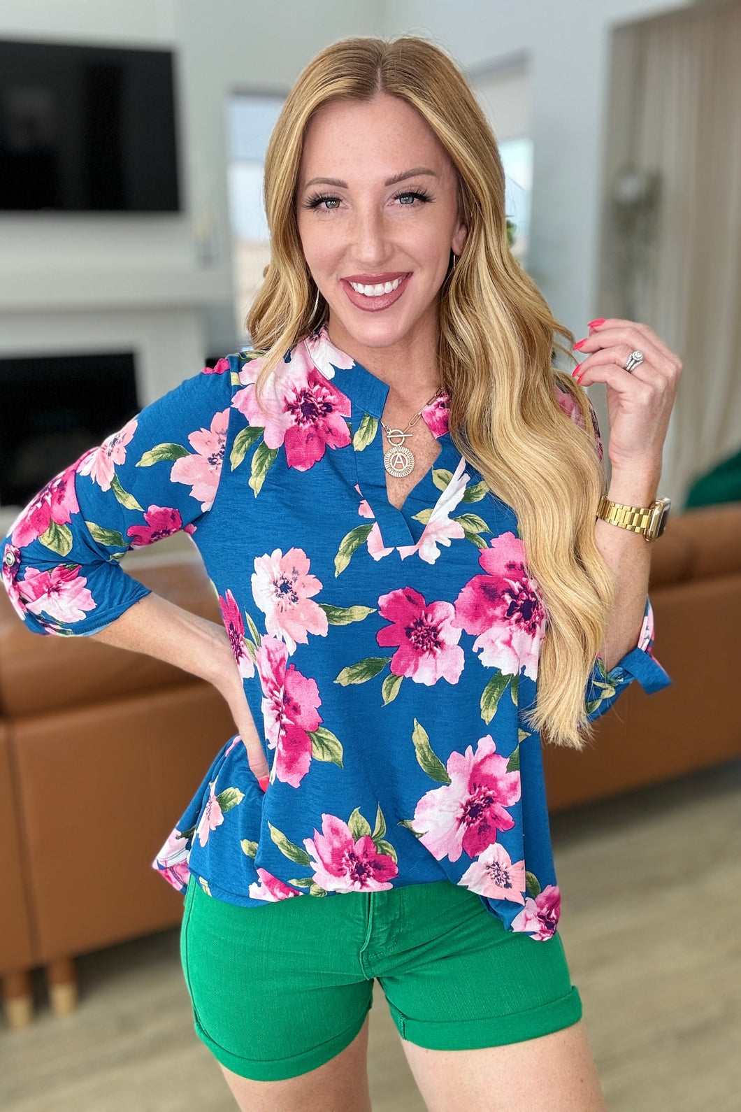 DEAR SCARLETT- Lizzy Top in Teal and Magenta Floral