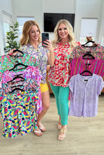 Load image into Gallery viewer, DEAR SCARLETT- Lizzy Cap Sleeve Top in Purple and Hot Pink Watercolor
