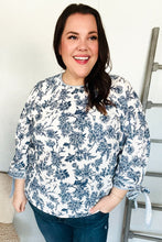 Load image into Gallery viewer, Vintage Chic Navy &amp; Ivory Three-Quarter Bow Sleeve Contrast Stripe Blouse
