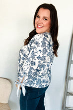 Load image into Gallery viewer, Vintage Chic Navy &amp; Ivory Three-Quarter Bow Sleeve Contrast Stripe Blouse

