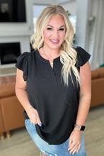 Load image into Gallery viewer, ANDREE BY UNIT- Crinkle Split Neckline Flutter Sleeve Top In Black
