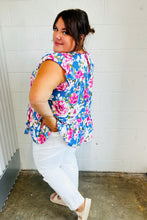 Load image into Gallery viewer, Sky Blue Floral Yoke Flutter Sleeve Keyhole Back Top
