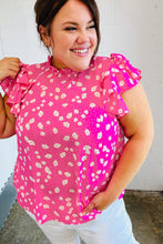 Load image into Gallery viewer, Hot Pink Floral Mock Neck Double Flutter Sleeve Top
