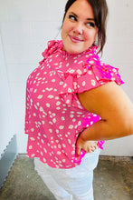 Load image into Gallery viewer, Hot Pink Floral Mock Neck Double Flutter Sleeve Top
