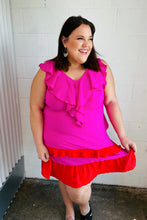 Load image into Gallery viewer, Fuchsia Ruffle V Neck Crepe Tiered Midi Dress
