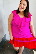 Load image into Gallery viewer, Fuchsia Ruffle V Neck Crepe Tiered Midi Dress

