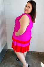 Load image into Gallery viewer, Fuchsia Ruffle V Neck Crepe Tiered Midi Dress
