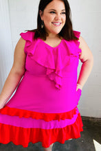 Load image into Gallery viewer, Fuchsia Ruffle V Neck Crepe Tiered Midi Dress
