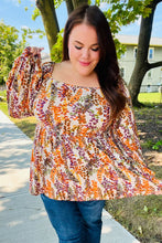 Load image into Gallery viewer, Fall in Love Taupe &amp; Rust Floral Print Babydoll Bubble Sleeve Top
