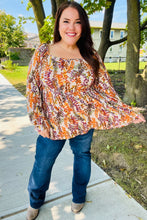 Load image into Gallery viewer, Fall in Love Taupe &amp; Rust Floral Print Babydoll Bubble Sleeve Top
