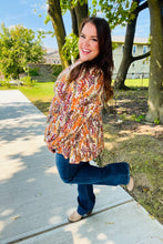Load image into Gallery viewer, Fall in Love Taupe &amp; Rust Floral Print Babydoll Bubble Sleeve Top
