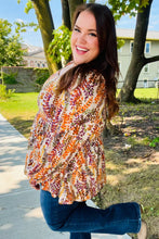 Load image into Gallery viewer, Fall in Love Taupe &amp; Rust Floral Print Babydoll Bubble Sleeve Top
