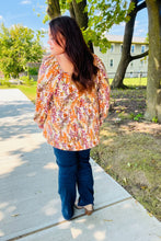 Load image into Gallery viewer, Fall in Love Taupe &amp; Rust Floral Print Babydoll Bubble Sleeve Top
