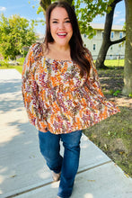 Load image into Gallery viewer, Fall in Love Taupe &amp; Rust Floral Print Babydoll Bubble Sleeve Top
