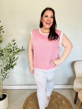 Load image into Gallery viewer, Lock Eyes Pink &amp; Ivory Jacquard Waffle Knit Banded Sleeveless Top
