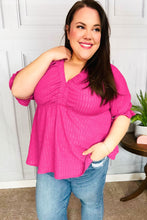 Load image into Gallery viewer, Feeling Strong Fuchsia Textured V Neck Babydoll Top
