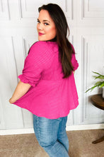 Load image into Gallery viewer, Feeling Strong Fuchsia Textured V Neck Babydoll Top
