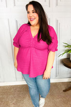 Load image into Gallery viewer, Feeling Strong Fuchsia Textured V Neck Babydoll Top
