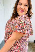 Load image into Gallery viewer, Plum Multicolor Boho Paisley Tie Neck Dolman Top
