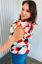 Load image into Gallery viewer, Burnt Orange Geo Print Smocked Ruffle Frill Sleeve Top
