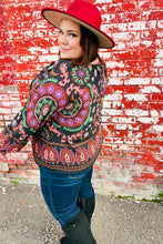 Load image into Gallery viewer, Take The Leap Black &amp; Mauve Border Print Boho Tie Top
