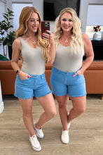 Load image into Gallery viewer, JUDY BLUE- Celeste Mid Rise Shield Pocket Cutoff Shorts in Sky Blue
