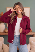 Load image into Gallery viewer, On Set Zip-Up Ribbed Sweater Jacket in Cranberry
