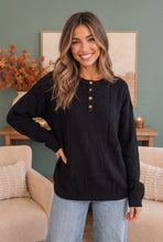 Load image into Gallery viewer, Get Organized Henley Knit Sweater in Black
