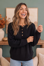 Load image into Gallery viewer, Get Organized Henley Knit Sweater in Black
