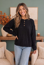 Load image into Gallery viewer, Get Organized Henley Knit Sweater in Black
